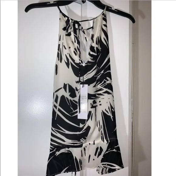 New Parker Palm Print Silk Black White Cordoba Halter Tank S ($198 Retail). - Picture 5 of 6